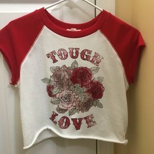 cropped red & white t shirt